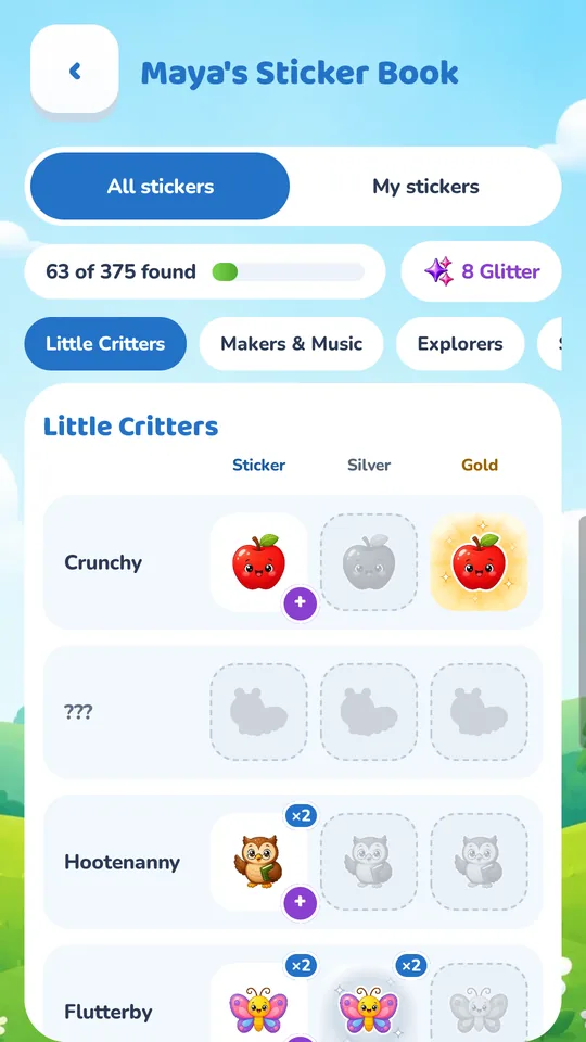 A Sticker Book with 125 stickers to find