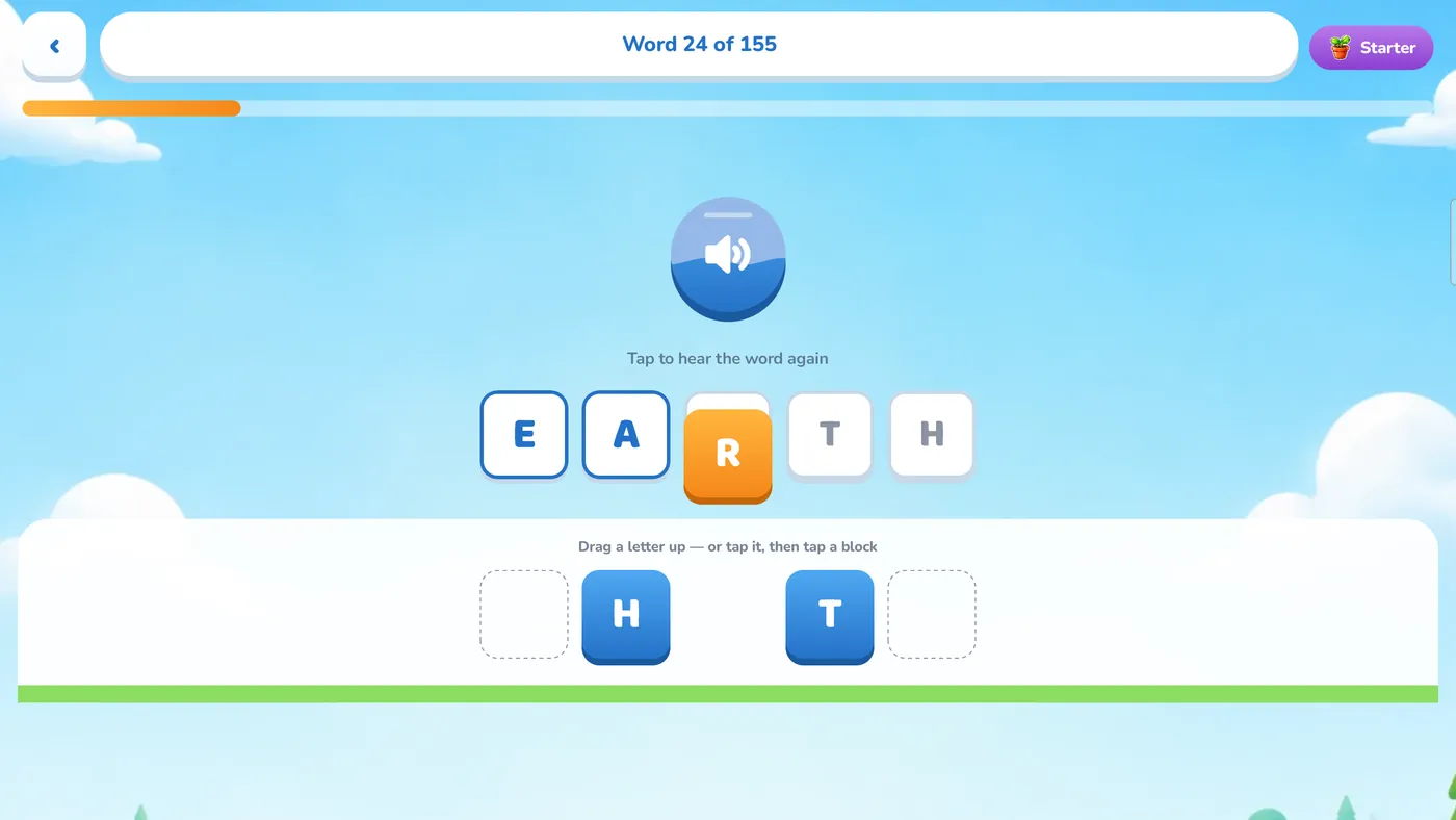 Starter: drag the letters into place (tablet)