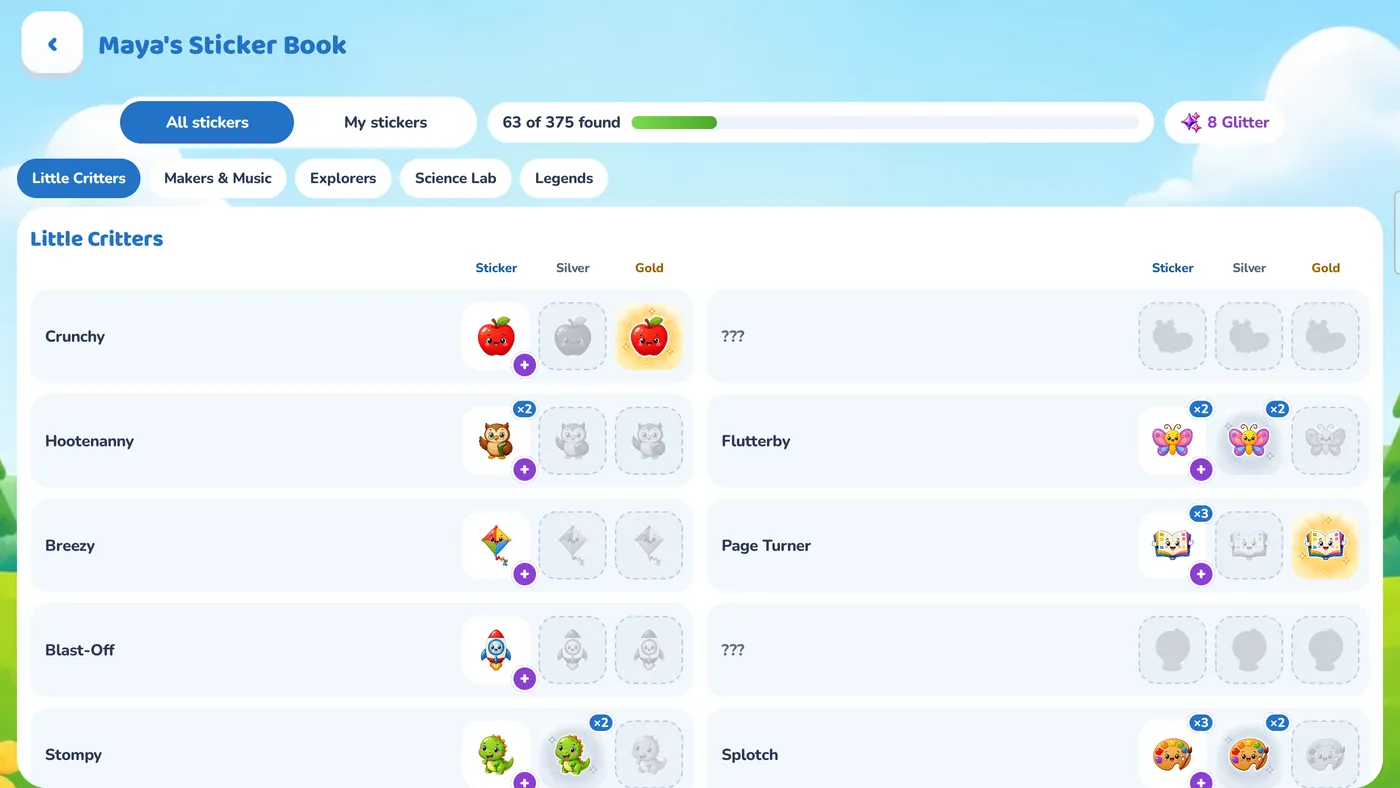 A Sticker Book with 125 stickers to find (tablet)